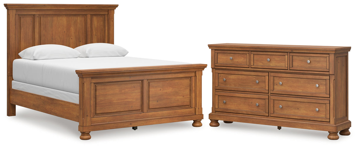 Feddinger Queen Panel Bed with Dresser in Medium Brown from Ashley - Luna Furniture