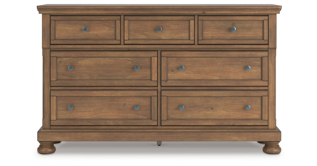 Feddinger Queen Panel Bed with Dresser in Medium Brown from Ashley - Luna Furniture