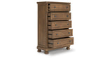 Feddinger California King Panel Bed with Mirrored Dresser and Chest in Medium Brown from Ashley Furniture - Luna Furniture