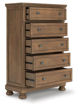Feddinger Chestnut Queen Panel Bed, Dresser, Mirror, Chest and 2 Nightstands from Ashley - Luna Furniture