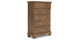 Feddinger Queen Panel Bed with Mirrored Dresser and Chest in Medium Brown from Ashley - Luna Furniture