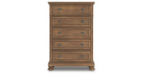 Feddinger California King Storage Sleigh Bed with Mirrored Dresser, Chest and Nightstand in Medium Brown from Ashley Furniture - Luna Furniture