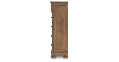 Feddinger California King Panel Bed with Mirrored Dresser, Chest and Nightstand in Medium Brown from Ashley - Luna Furniture