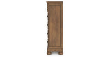 Feddinger California King Panel Bed with Mirrored Dresser and Chest in Medium Brown from Ashley Furniture - Luna Furniture