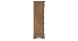 Feddinger Queen Panel Bed with Mirrored Dresser and Chest in Medium Brown from Ashley - Luna Furniture