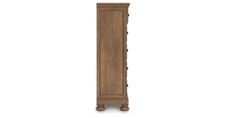Feddinger King Storage Sleigh Bed with Mirrored Dresser and Chest in Medium Brown from Ashley Furniture - Luna Furniture