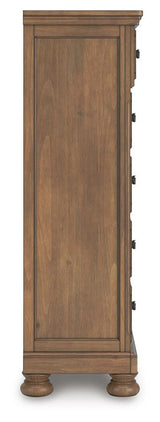 Feddinger Chestnut Queen Panel Bed, Dresser, Mirror, Chest and 2 Nightstands from Ashley - Luna Furniture