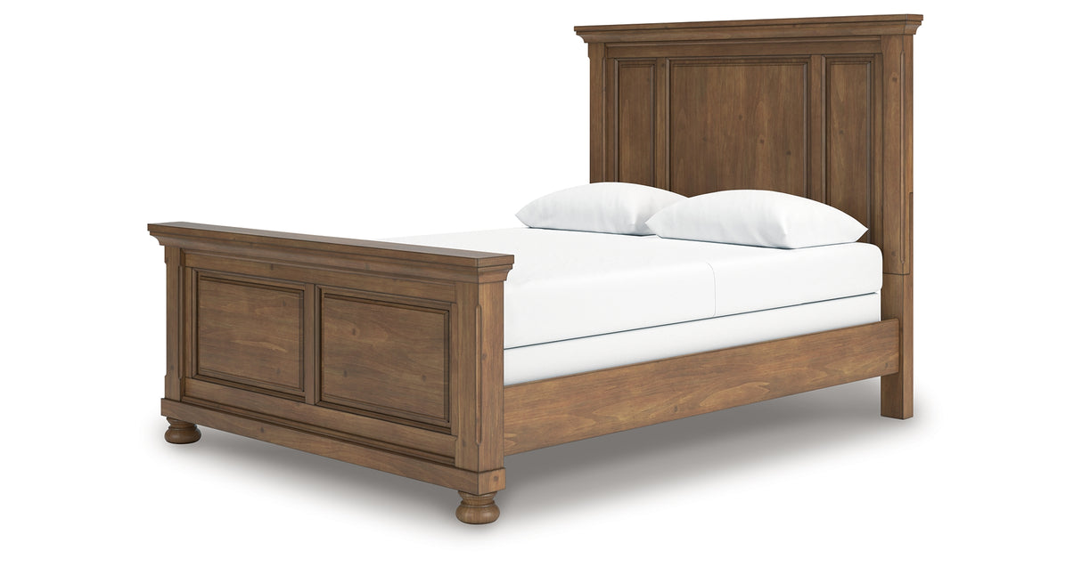 Feddinger Queen Panel Bed with Mirrored Dresser, Chest and Nightstand in Medium Brown from Ashley Furniture - Luna Furniture