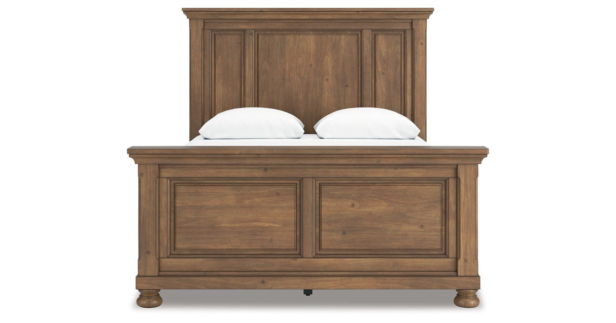 Feddinger Queen Panel Bed with Mirrored Dresser and Chest in Medium Brown from Ashley - Luna Furniture
