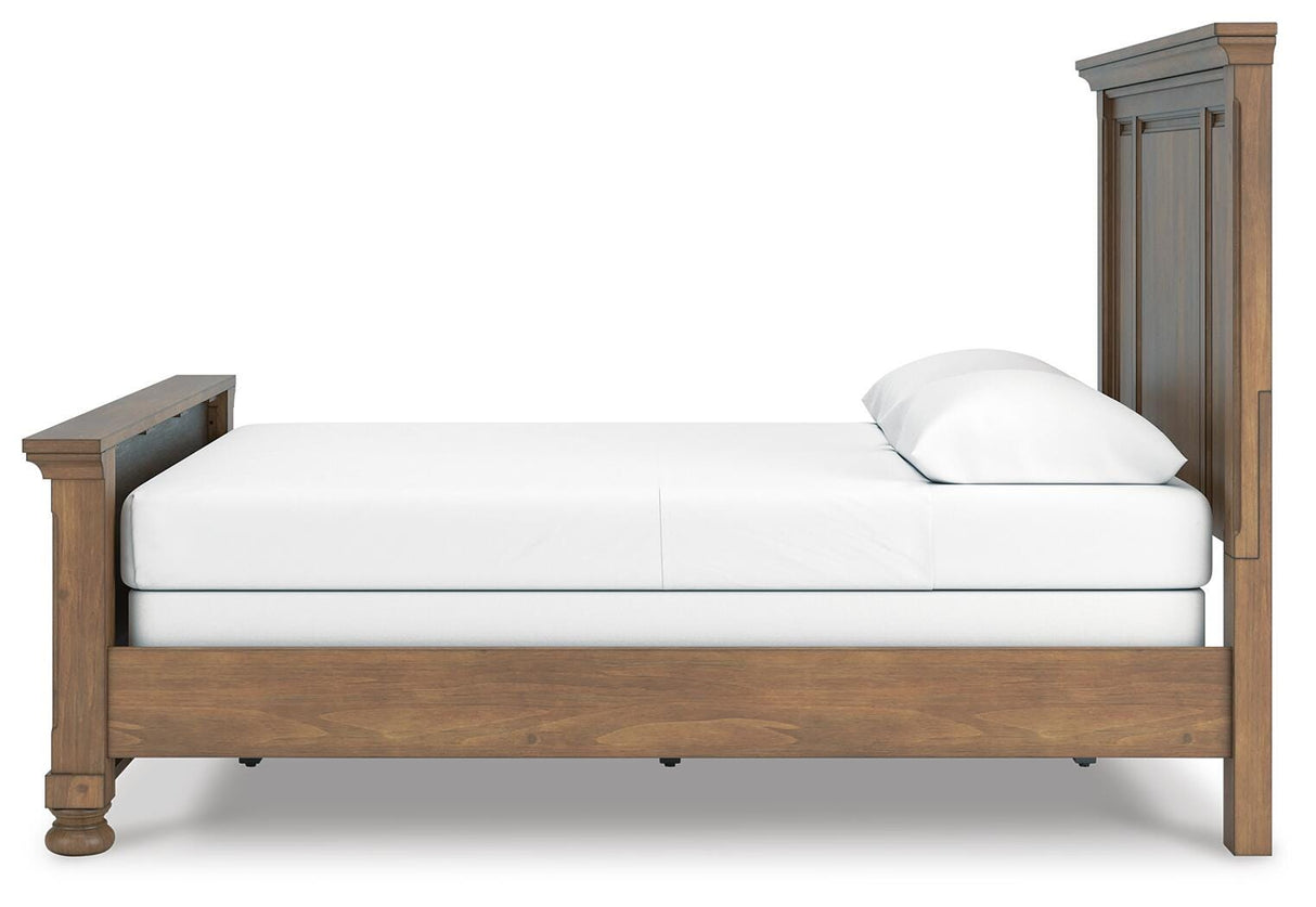 Feddinger Chestnut Queen Panel Bed, Dresser, Mirror, Chest and 2 Nightstands from Ashley - Luna Furniture