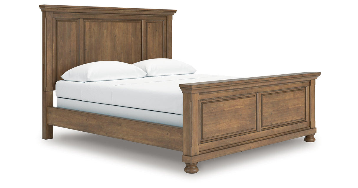 Feddinger California King Panel Bed with Mirrored Dresser and Chest in Medium Brown from Ashley Furniture - Luna Furniture