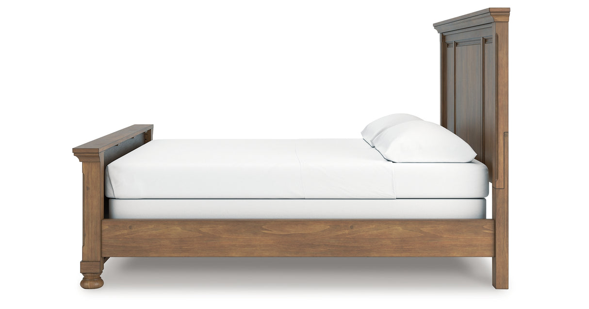 Feddinger California King Panel Bed with Mirrored Dresser and Chest in Medium Brown from Ashley Furniture - Luna Furniture