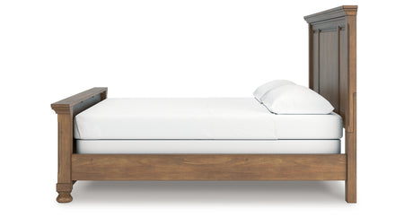 Feddinger California King Panel Bed with Mirrored Dresser, Chest and Nightstand in Medium Brown from Ashley - Luna Furniture