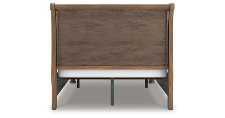 Feddinger Queen Storage Sleigh Bed with Mirrored Dresser and Chest in Medium Brown from Ashley Furniture - Luna Furniture