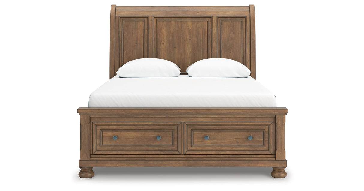 Feddinger Queen Storage Sleigh Bed with Dresser and Nightstand in Medium Brown from Ashley Furniture - Luna Furniture