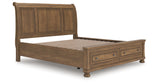 Feddinger California King Storage Sleigh Bed with Mirrored Dresser in Medium Brown from Ashley Furniture - Luna Furniture
