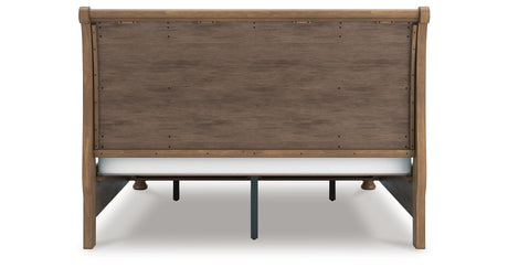 Feddinger King Storage Sleigh Bed with Mirrored Dresser and 2 Nightstands in Medium Brown from Ashley Furniture - Luna Furniture