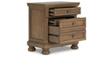 Feddinger King Storage Sleigh Bed with Mirrored Dresser and Nightstand in Medium Brown from Ashley Furniture - Luna Furniture
