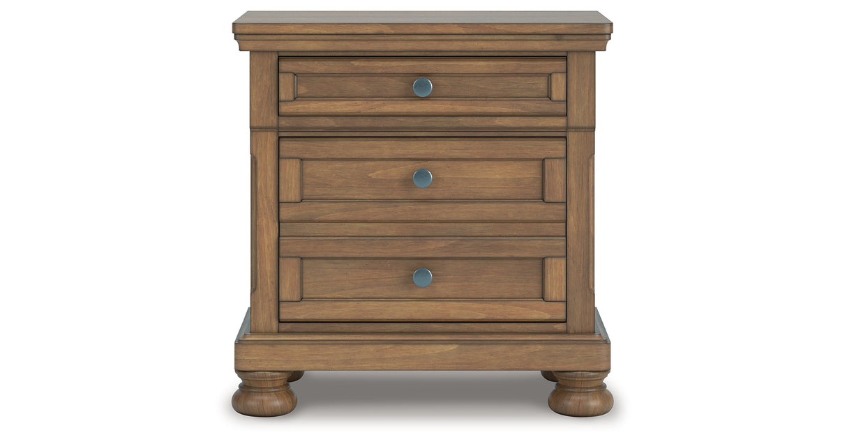 Feddinger King Storage Sleigh Bed with Mirrored Dresser and Nightstand in Medium Brown from Ashley Furniture - Luna Furniture