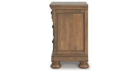 Feddinger California King Panel Bed with Mirrored Dresser and 2 Nightstands in Medium Brown from Ashley - Luna Furniture