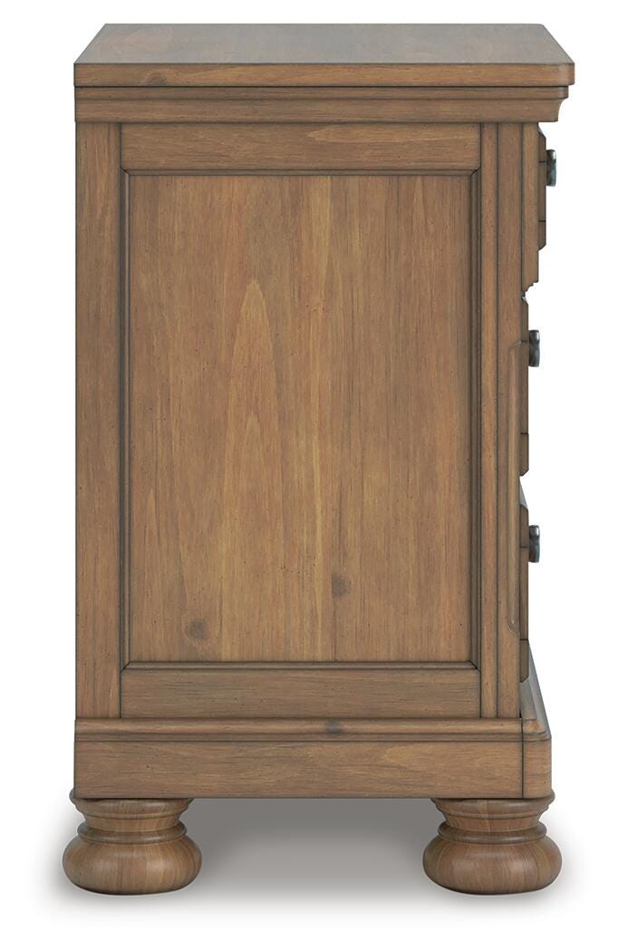 Feddinger Chestnut Queen Panel Bed, Dresser, Mirror, Chest and 2 Nightstands from Ashley - Luna Furniture