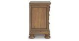 Feddinger King Storage Sleigh Bed with Mirrored Dresser and Nightstand in Medium Brown from Ashley Furniture - Luna Furniture