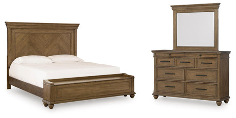 Karallin Medium Brown Queen Panel Storage Bed, Dresser and Mirror from Ashley - Luna Furniture