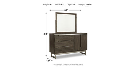 Arkenton King Panel Bed with Mirrored Dresser and 2 Nightstands in Grayish Brown from Ashley - Luna Furniture