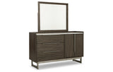 Arkenton King Panel Bed with Mirrored Dresser in Grayish Brown from Ashley Furniture - Luna Furniture