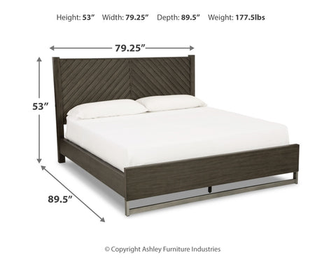 Arkenton California King Panel Bed with Mirrored Dresser in Grayish Brown from Ashley Furniture - Luna Furniture