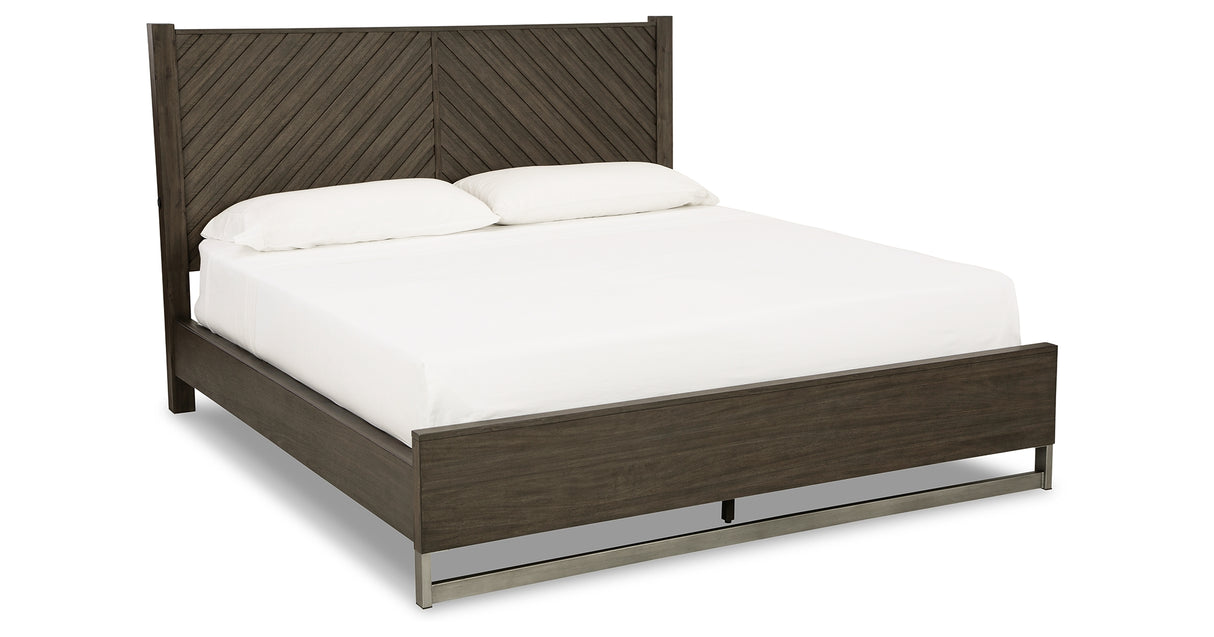 Arkenton King Panel Bed with Mirrored Dresser in Grayish Brown from Ashley Furniture - Luna Furniture