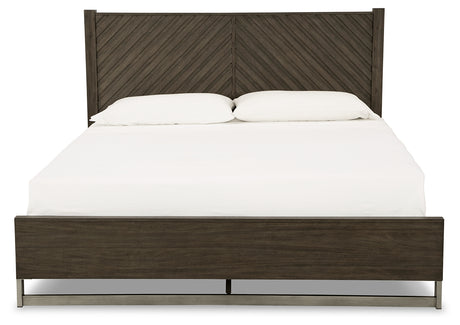 Arkenton King Panel Bed with Mirrored Dresser in Grayish Brown from Ashley - Luna Furniture