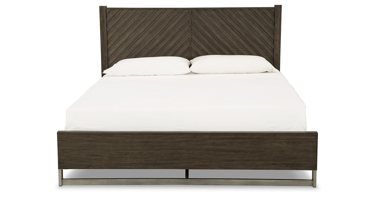 Arkenton King Panel Bed with Mirrored Dresser in Grayish Brown from Ashley Furniture - Luna Furniture