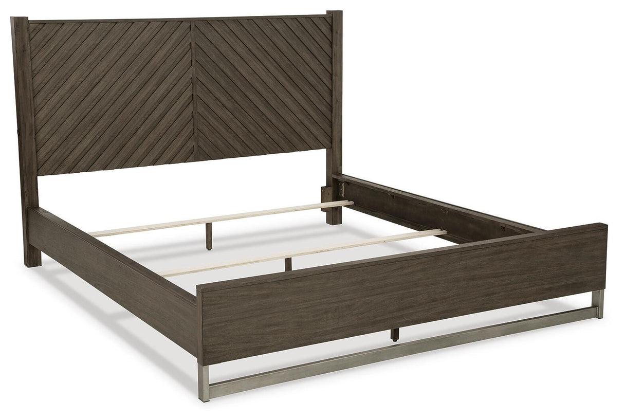 Arkenton King Panel Bed with Mirrored Dresser in Grayish Brown from Ashley Furniture - Luna Furniture