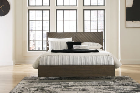 Arkenton California King Panel Bed with Mirrored Dresser in Grayish Brown from Ashley Furniture - Luna Furniture