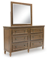 Sturlayne Brown Queen Upholstered Panel Bed, Dresser and Mirror from Ashley - Luna Furniture