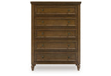 Sturlayne King Upholstered Panel Bed with Mirrored Dresser and Chest in Brown from Ashley - Luna Furniture