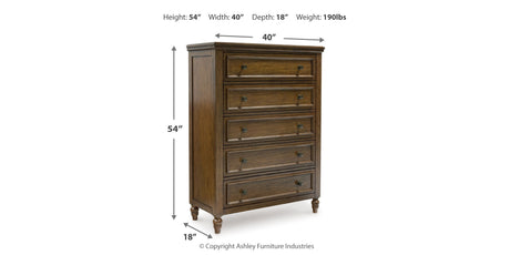 Sturlayne Queen Upholstered Panel Bed with Mirrored Dresser and Chest in Brown from Ashley Furniture - Luna Furniture
