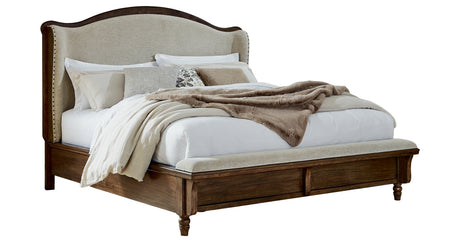Sturlayne Queen Upholstered Panel Bed with Mirrored Dresser in Brown from Ashley Furniture - Luna Furniture