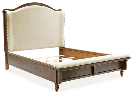 Sturlayne Brown Queen Upholstered Panel Bed with Footboard Bench from Ashley - Luna Furniture
