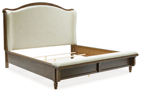 Sturlayne Brown Queen Upholstered Panel Bed with Footboard Bench from Ashley - Luna Furniture