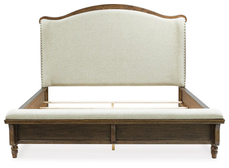 Sturlayne Brown California King Upholstered Panel Bed with Footboard Bench from Ashley Furniture - Luna Furniture