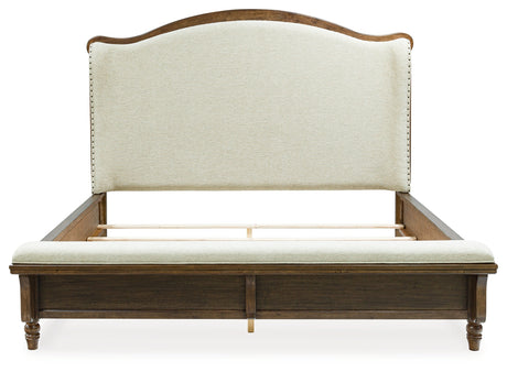 Sturlayne Brown Queen Upholstered Panel Bed with Footboard Bench from Ashley - Luna Furniture