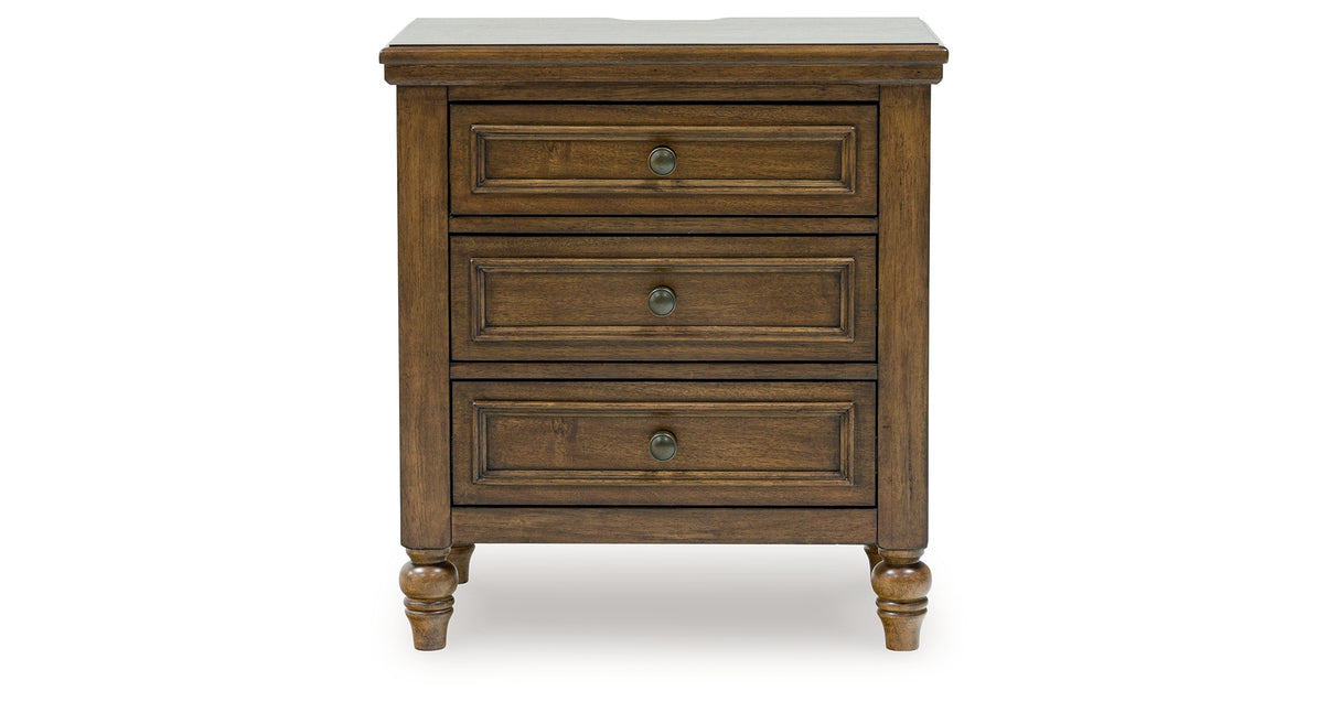 Sturlayne King Upholstered Panel Bed with Mirrored Dresser and 2 Nightstands in Brown from Ashley - Luna Furniture