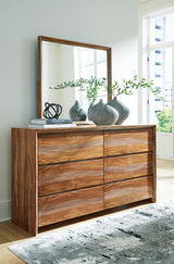 Dressonni Brown King Panel Bed with Mirrored Dresser from Ashley Furniture - Luna Furniture