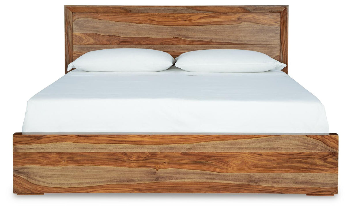 Dressonni Brown California King Panel Bed with Mirrored Dresser from Ashley Furniture - Luna Furniture