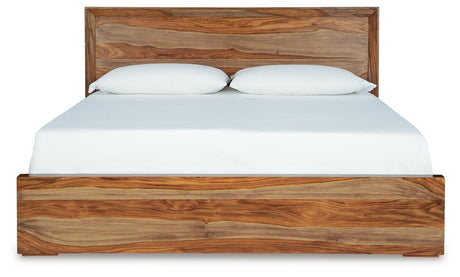 Dressonni Brown California King Panel Bed with Mirrored Dresser from Ashley - Luna Furniture