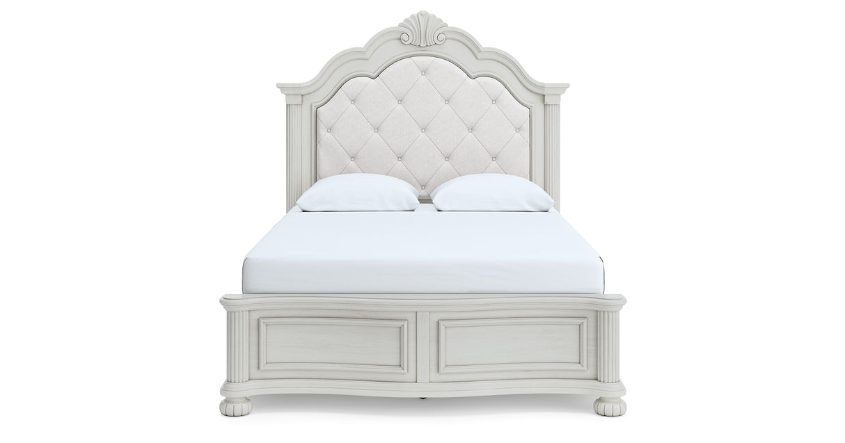 Montelaine Antique White Queen Upholstered Panel Bed from Ashley - Luna Furniture