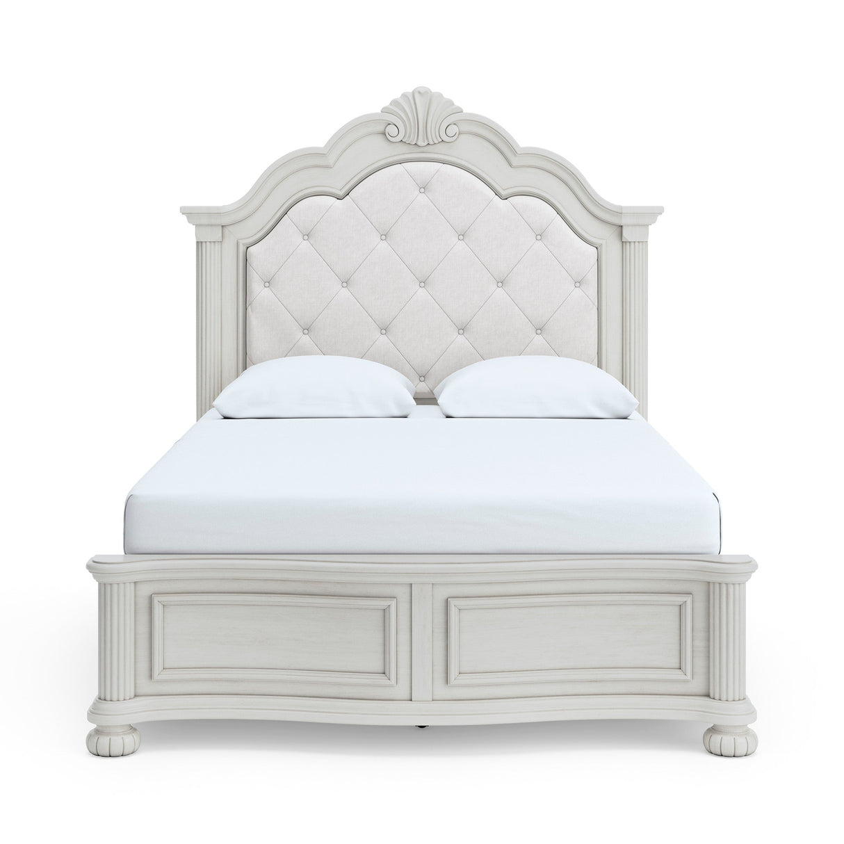 Montelaine Antique White Queen Upholstered Panel Bed from Ashley - Luna Furniture