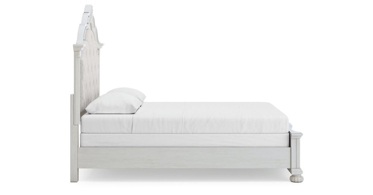 Montelaine Antique White Queen Upholstered Panel Bed from Ashley - Luna Furniture